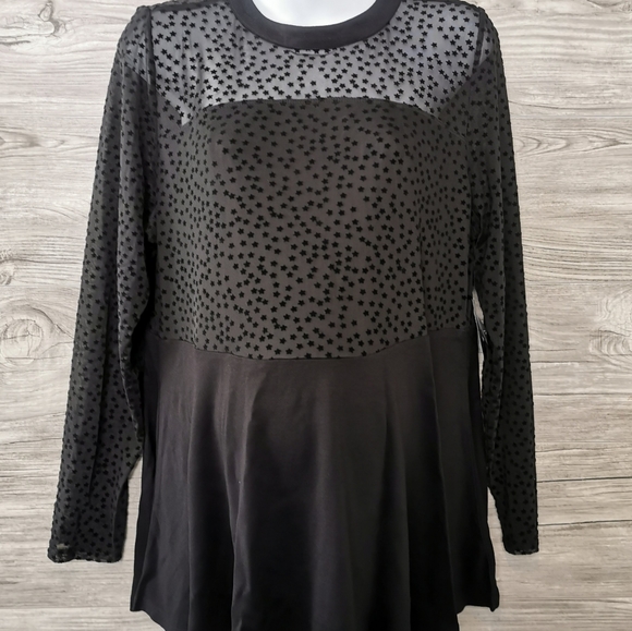 SIZE 2 18/20 TORRID Black Sheer Dress Top, Long-Sleeve NWT - Picture 4 of 8